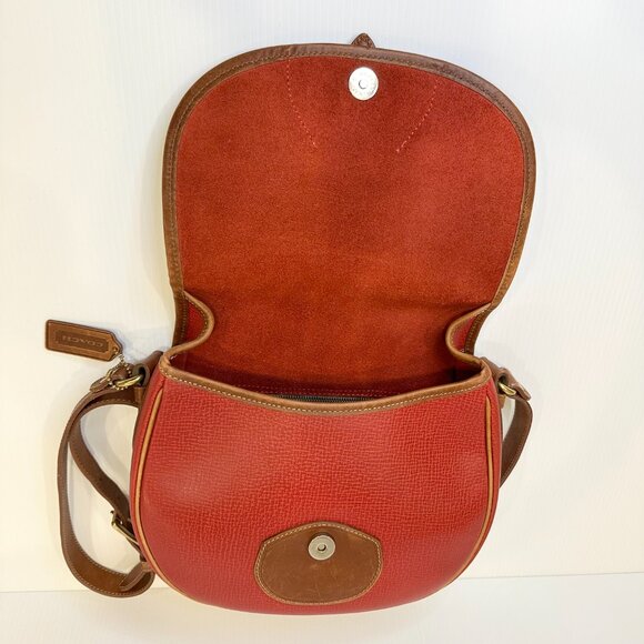 Vintage Coach DAKOTA LARIAT Made in Italy Red with Saddle Trim Rare - Picture 7 of 15